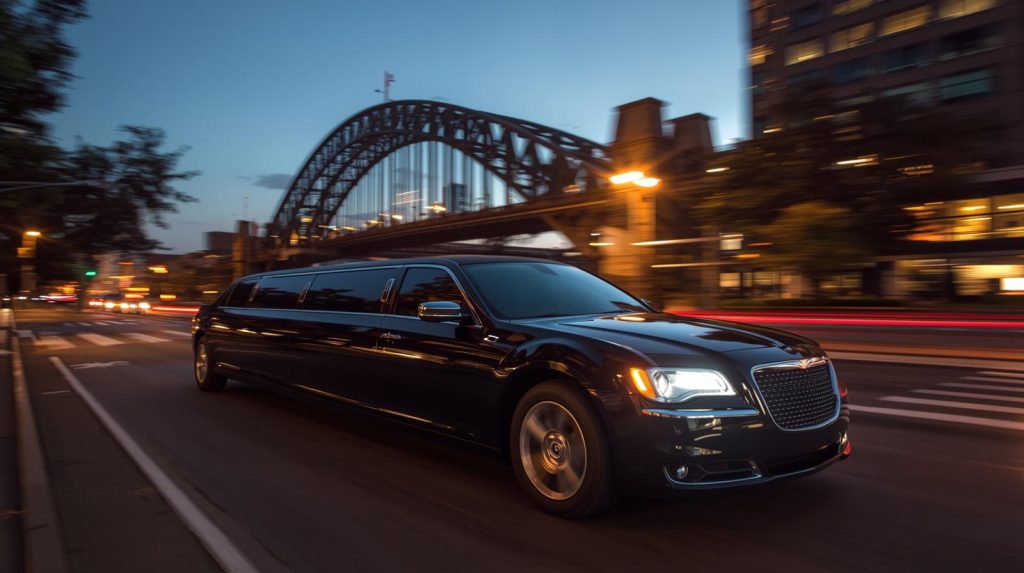 luxury limo service driving through downtown sacramento near the tower bridge (1)