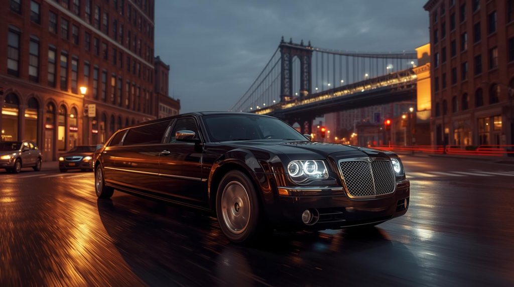 luxury limo service driving through downtown sacramento near the tower bridge